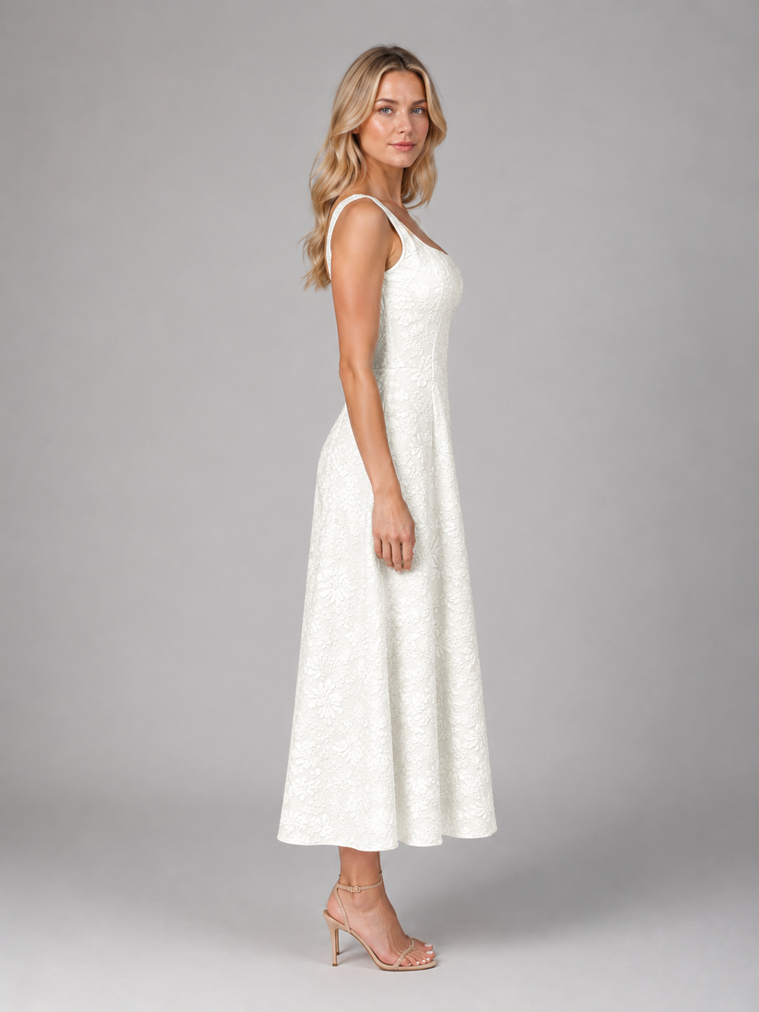 Women's Jacquard Midi Dress with Floral for Weddings