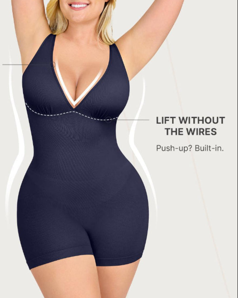 Women's Deep V Bodycon Bodysuit with Waist Control for Office Wear