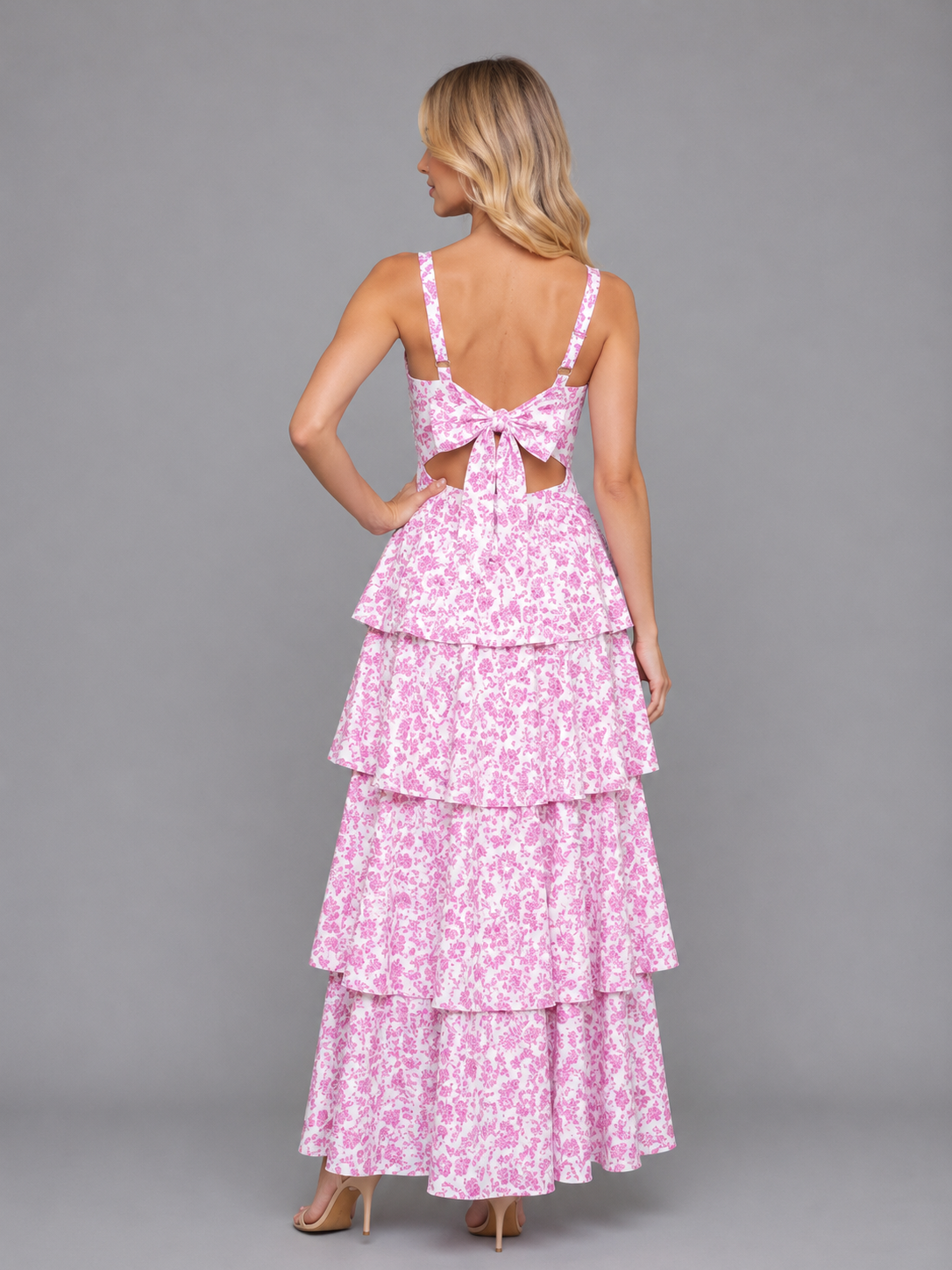 Women's Floral Maxi Dress with Tiered Skirt for Weddings
