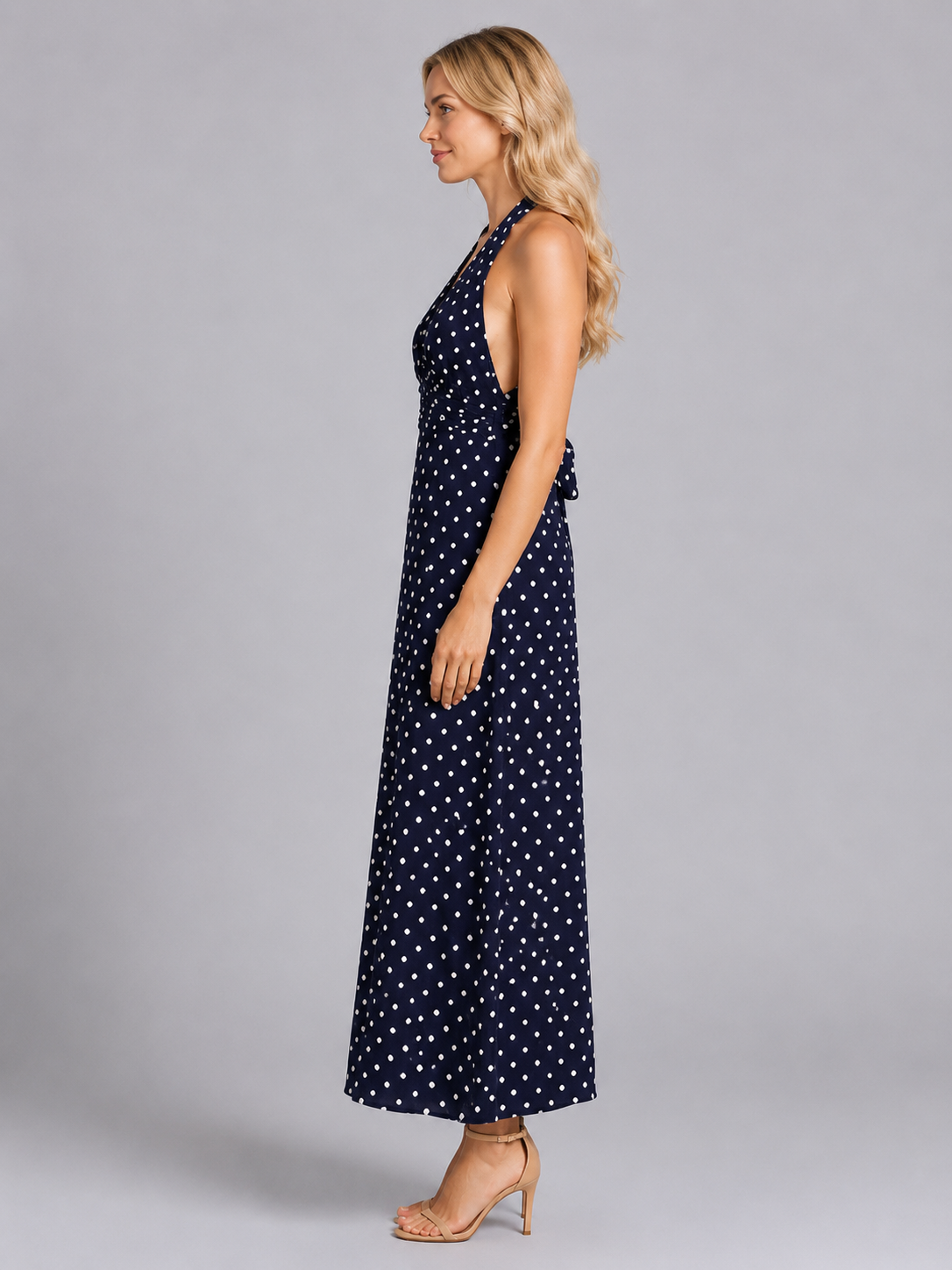 Women's Polka Dot Halter Maxi Dress for Dinners This Summer