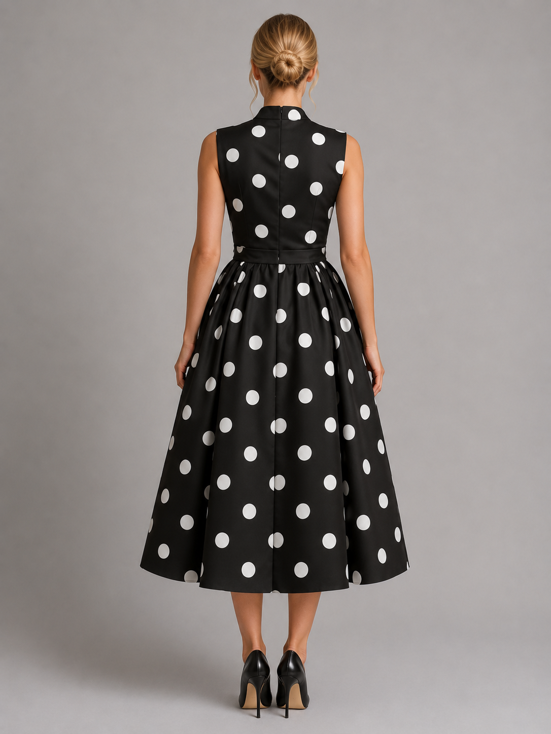 Women's Polka Dot Midi Dress with V-Neck for Summer