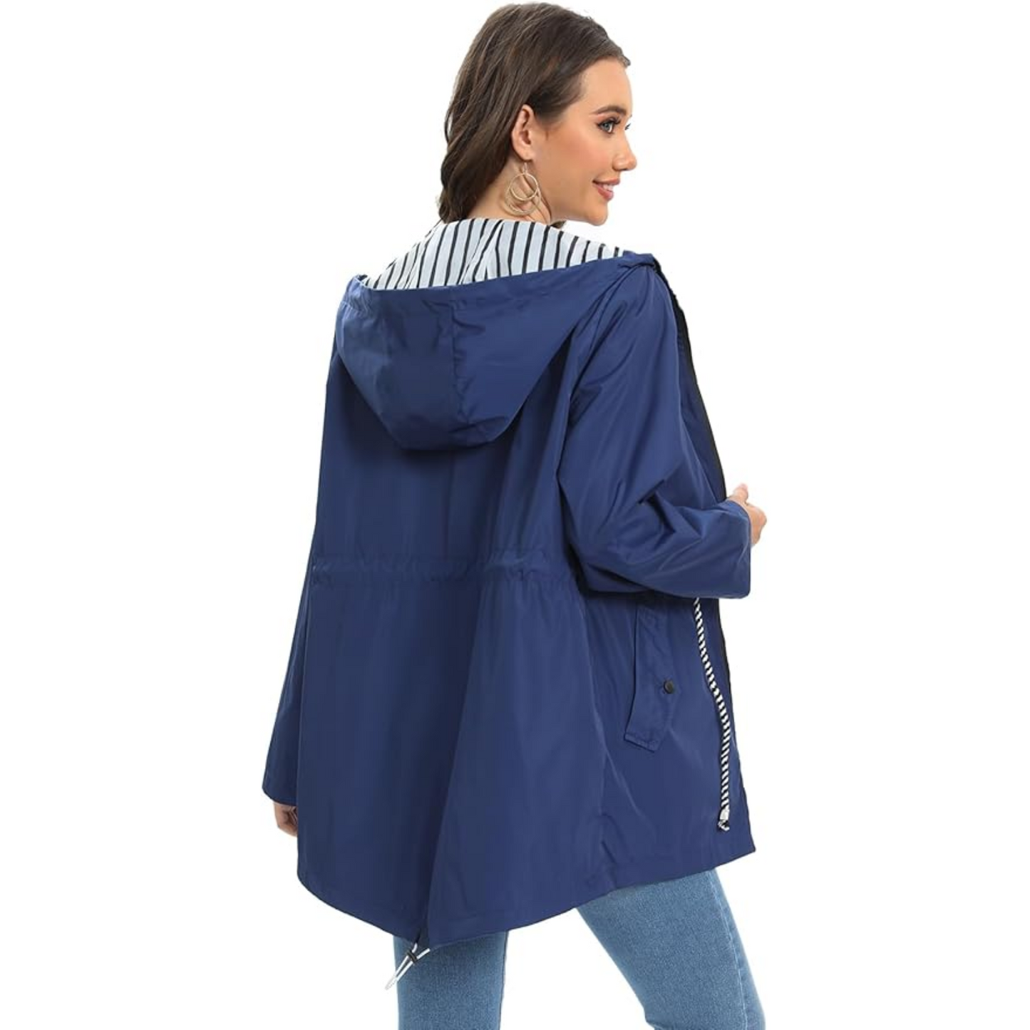 Women's Rain Jacket with Hood Sealed Front Closure for Work