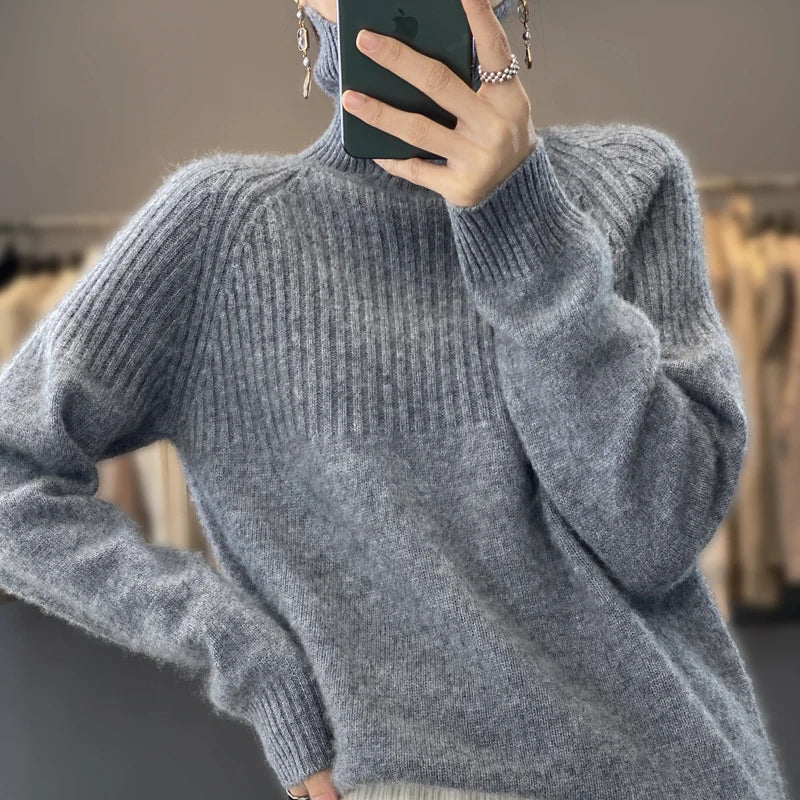 Women's Ribbed Turtleneck with Cashmere-Blend for Cold