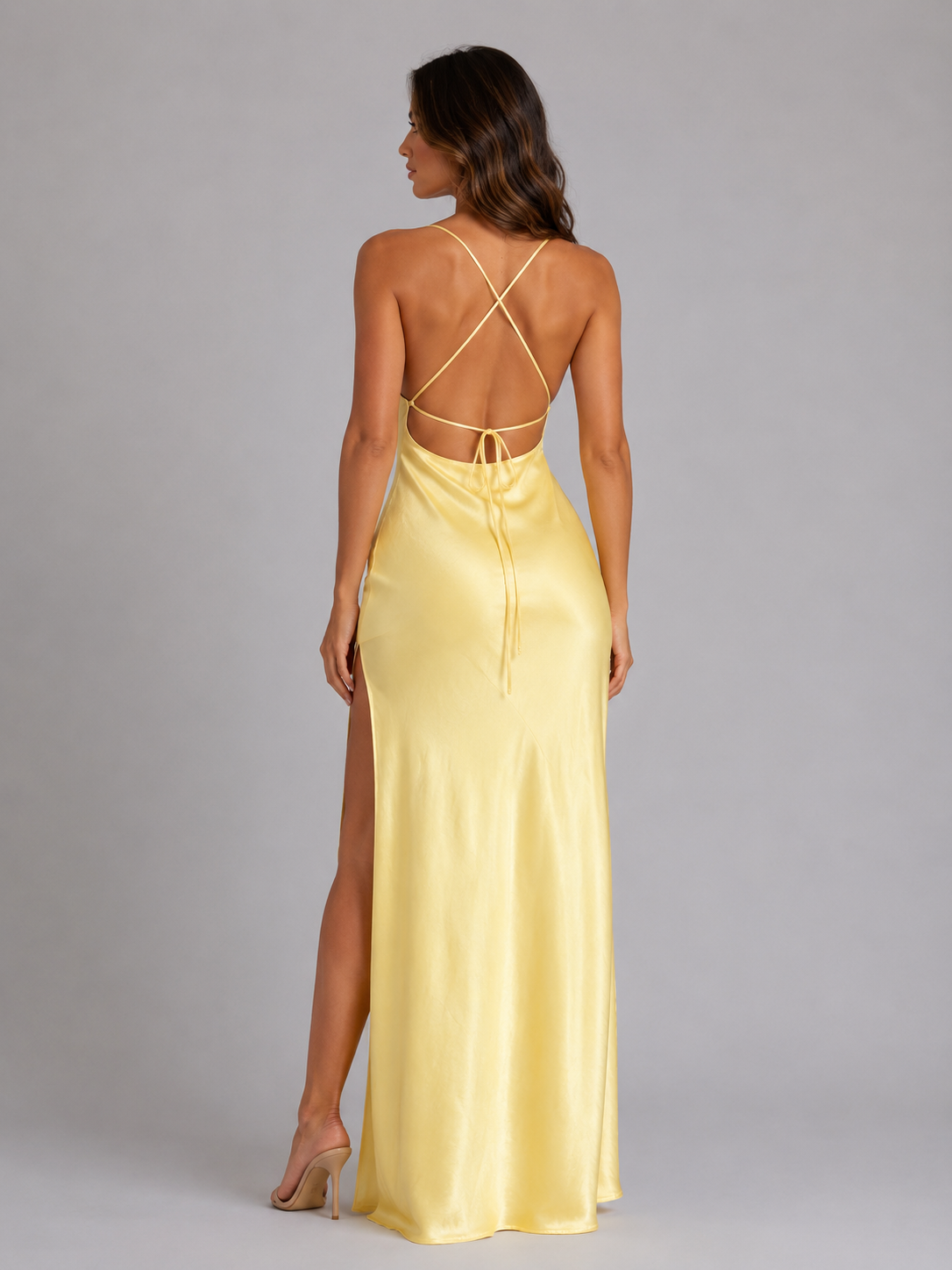 Women's Satin Maxi Dress with High Split for Elegant Evenings