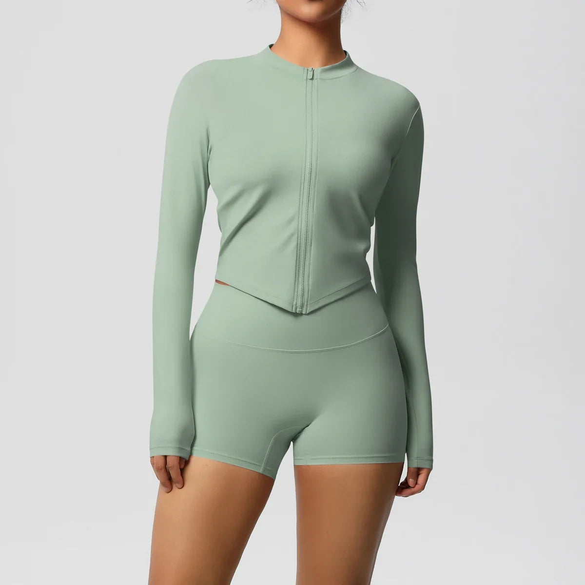 Women's Zipper Jacket Set with Curve-Hugging Fit for Gym