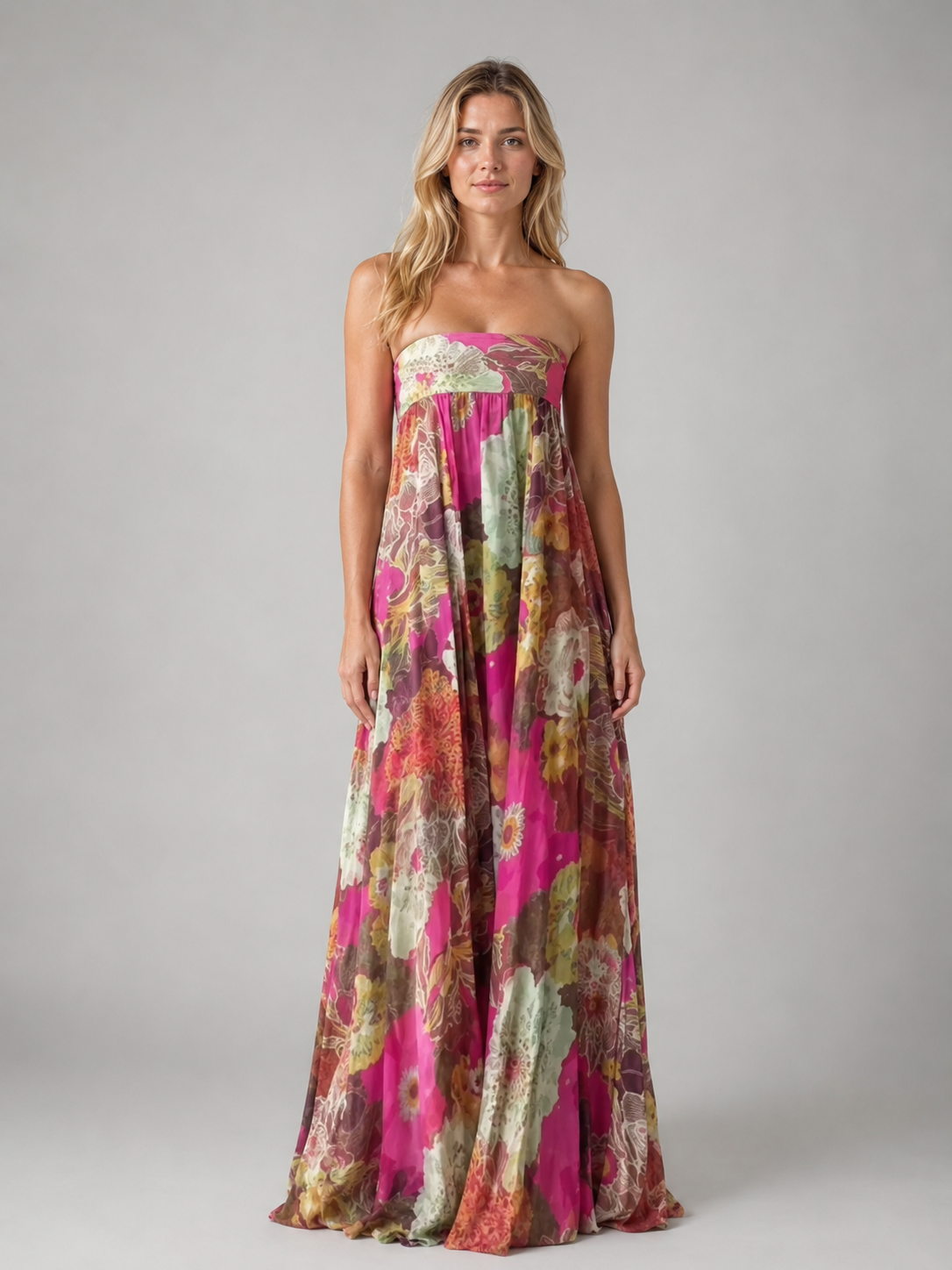Women's Floral Maxi Dress with Smocked Bodice for Weddings