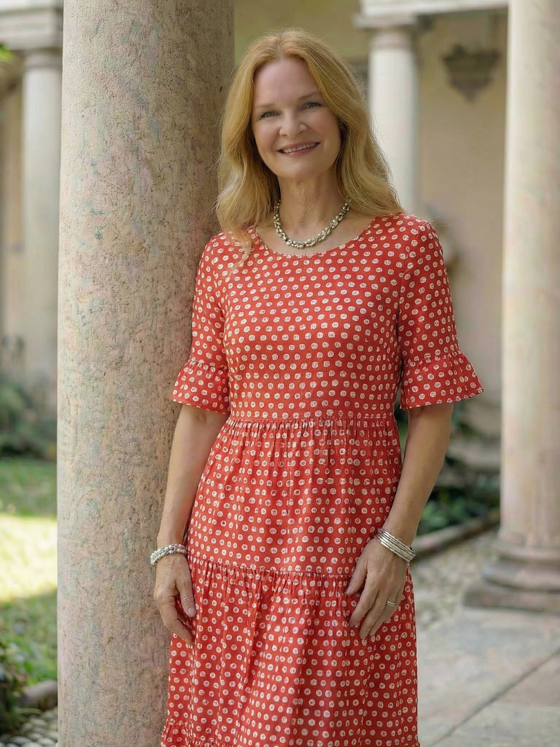 Women's Polka Dot Midi Dress with Tiered Skirt for Casual