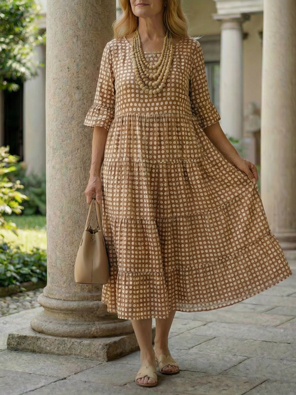 Women's Polka Dot Midi Dress with Tiered Skirt for Casual