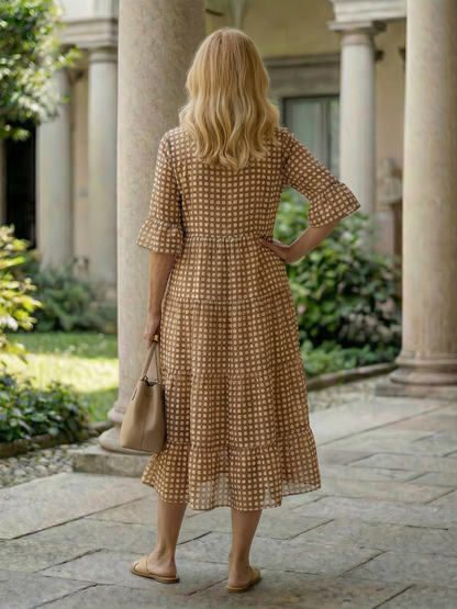 Women's Polka Dot Midi Dress with Tiered Skirt for Casual