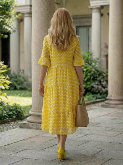 Women's Polka Dot Midi Dress with Tiered Skirt for Casual