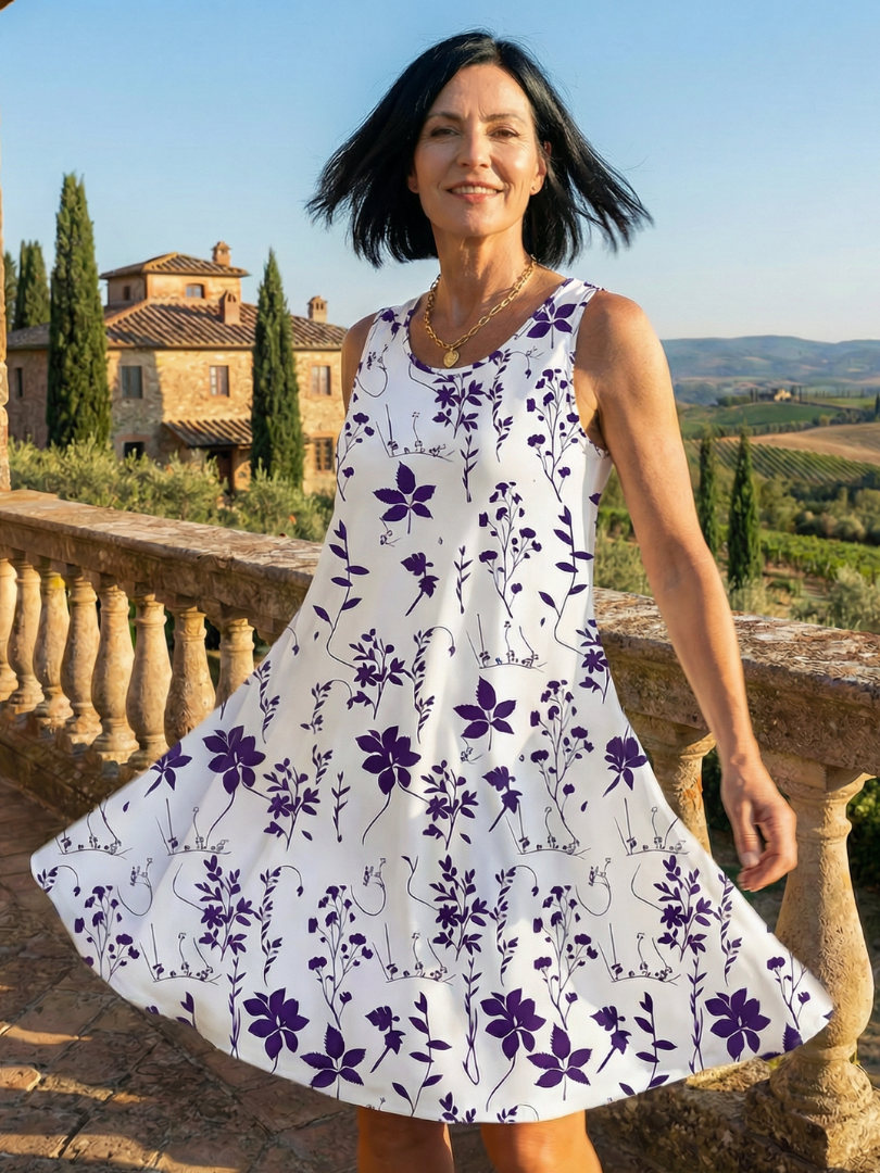 Women's Floral Sleeveless Dress with Drape for Daywear