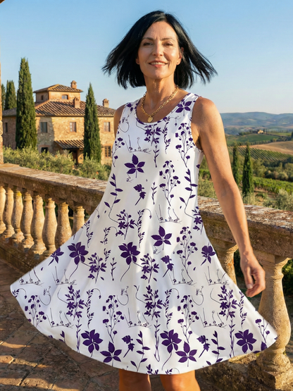 Women's Floral Sleeveless Dress with Drape for Daywear