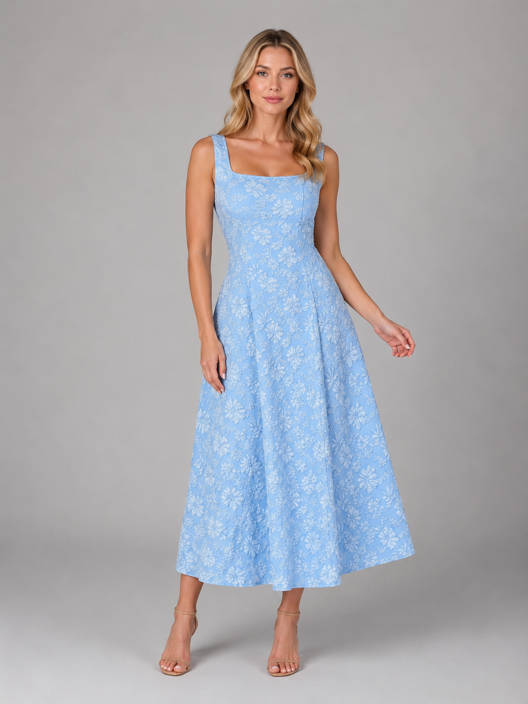 Women's Jacquard Midi Dress with Floral for Weddings