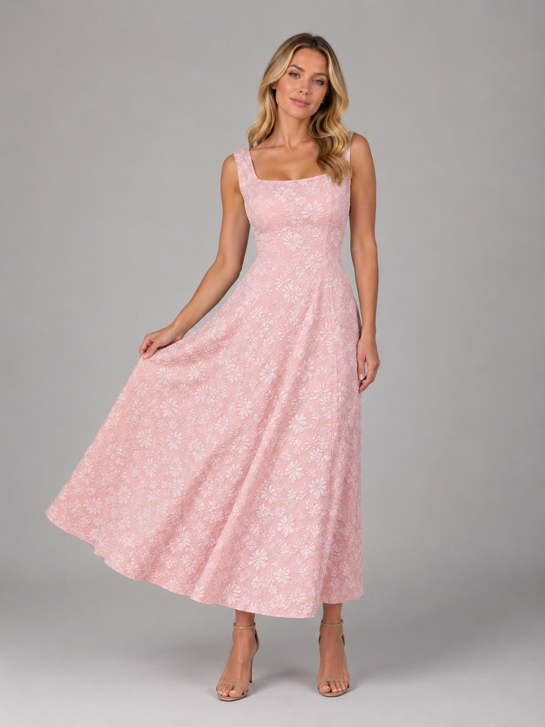 Women's Jacquard Midi Dress with Floral for Weddings