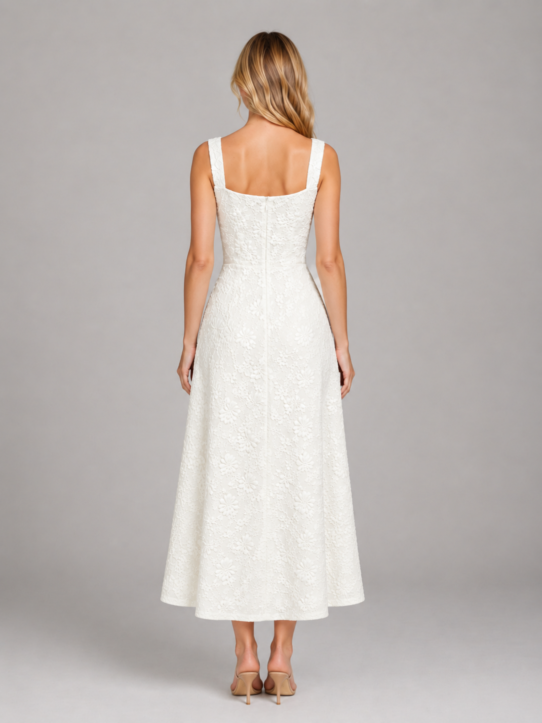 Women's Jacquard Midi Dress with Floral for Weddings