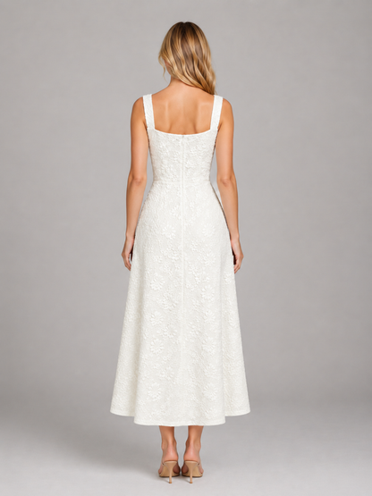Women's Jacquard Midi Dress with Floral for Weddings