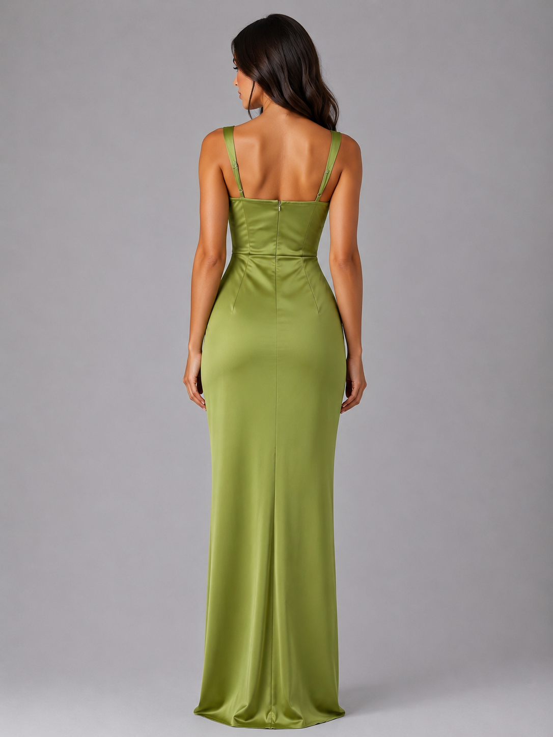 Women's Satin Maxi Dress with Square Neckline for Weddings