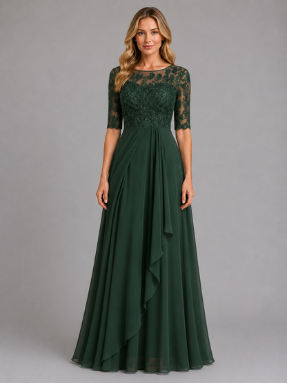 Women's Lace Midi Dress with Sheer Bodice for Weddings