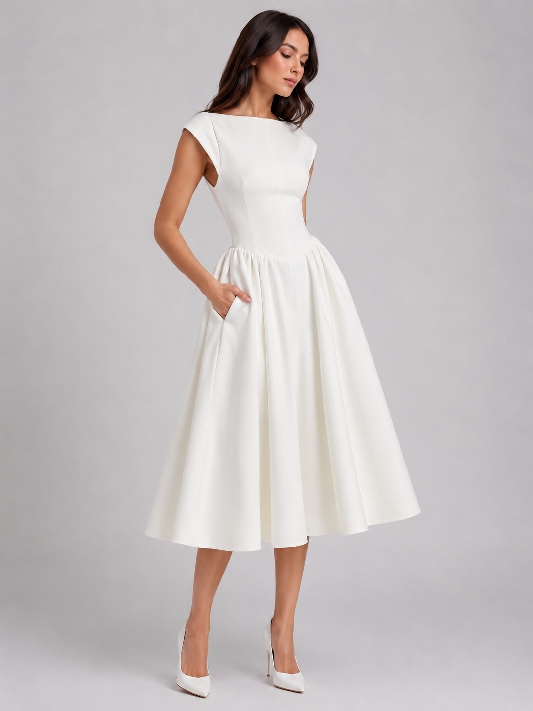 Women's Midi Dress with Structured Silhouette for Wedding