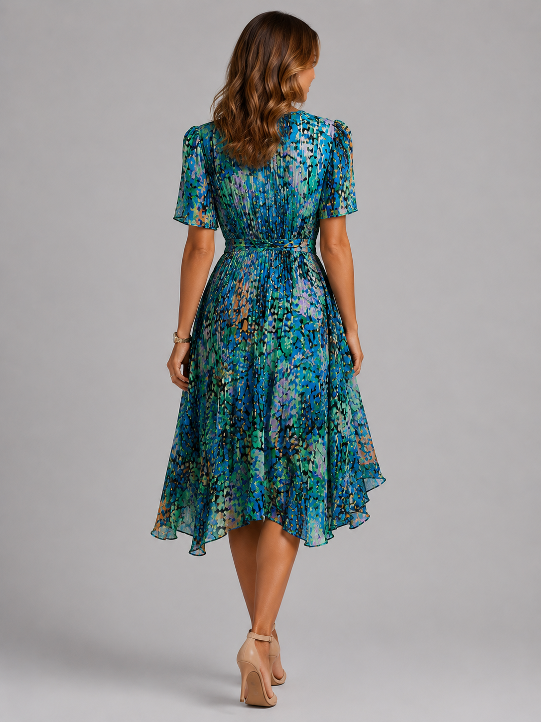 Women's Floral Wrap Dress with V-neck for Garden Parties