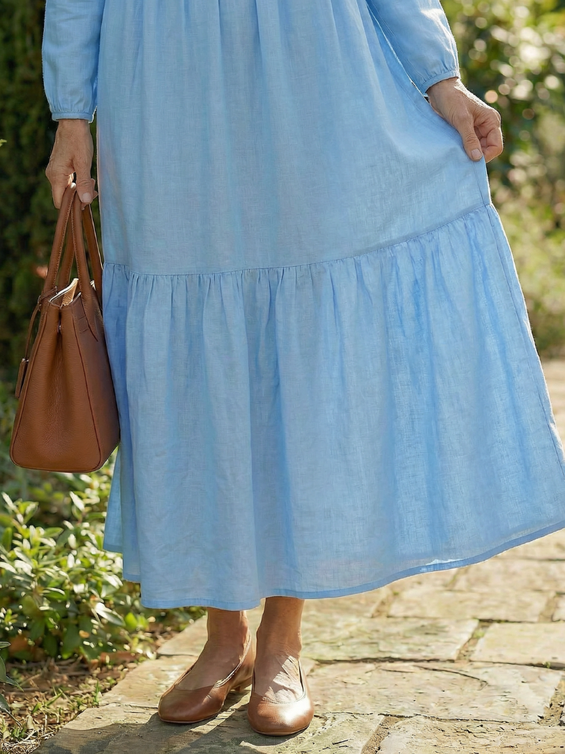 Women's Midi Dress with Partial Button Front for Casual Wear
