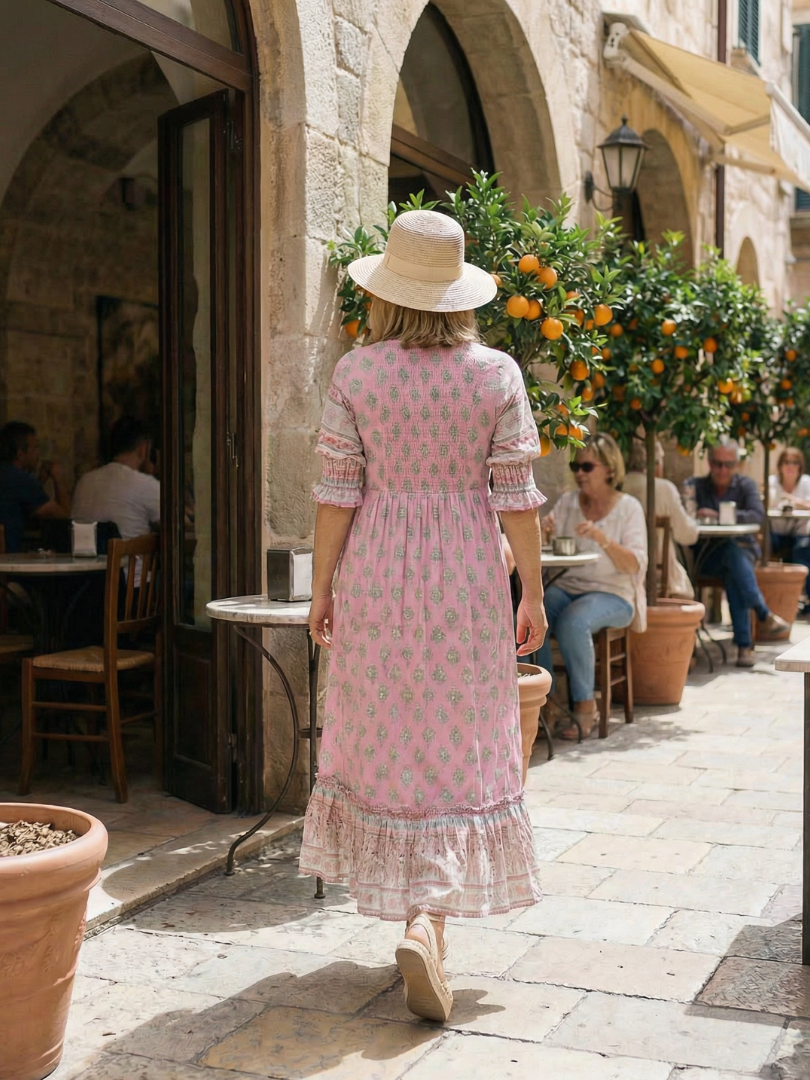 Women's Floral Dress with V-Neck for Daytime Casual Outings