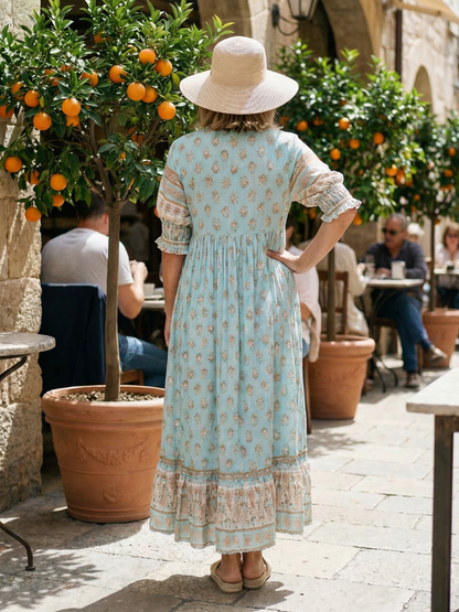 Women's Floral Dress with V-Neck for Daytime Casual Outings