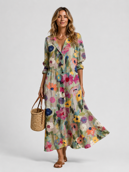 Women's Printed Maxi Dress with Button Front for Warm Days