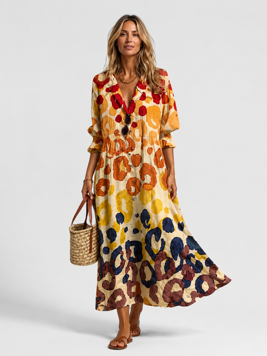 Women's Printed Maxi Dress with Button Front for Warm Days