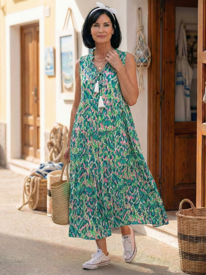 Women's Midi Dress with Tie-Neck for Casual Day Out
