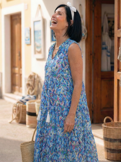 Women's Midi Dress with Tie-Neck for Casual Day Out