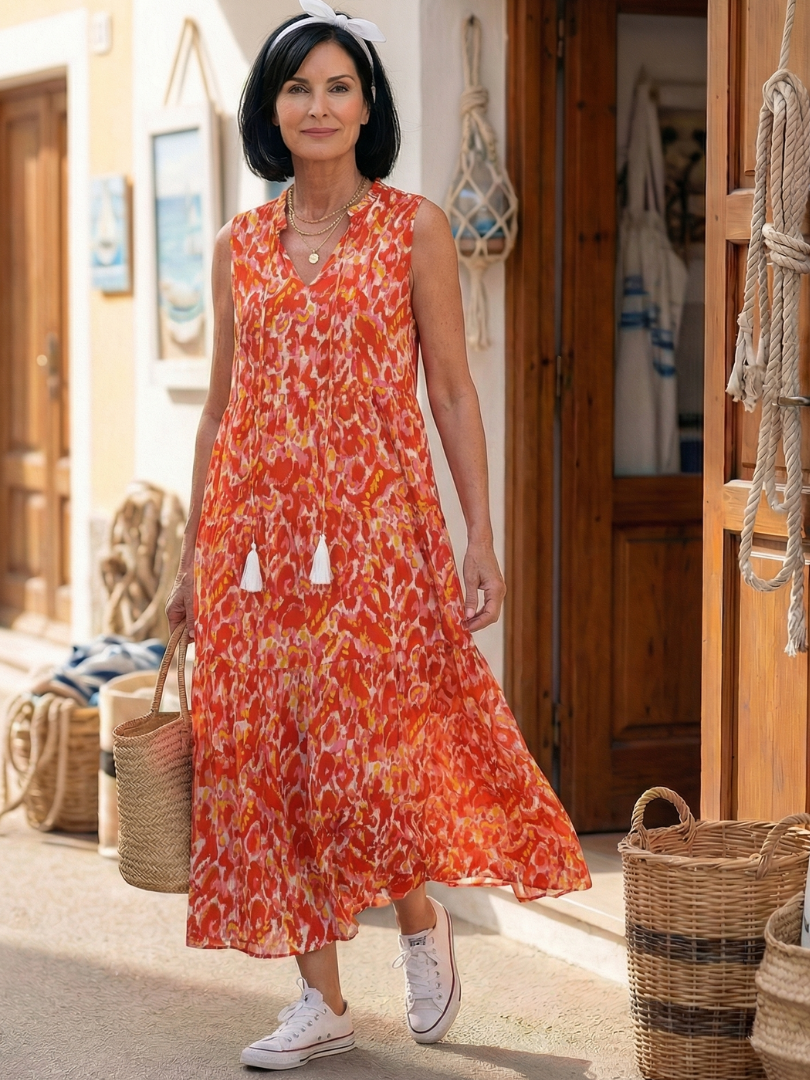Women's Midi Dress with Tie-Neck for Casual Day Out