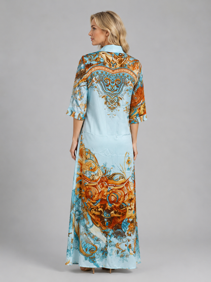 Women's Baroque Maxi Dress with Button-Front for Holidays