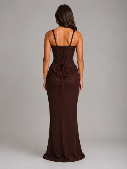 Women's Bodycon Maxi Dress with Draped Waist for Gala