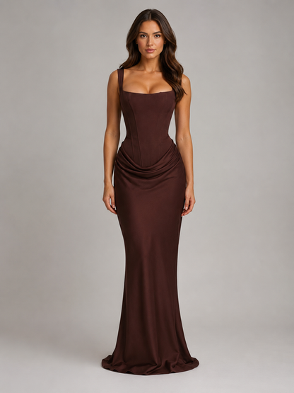 Women's Bodycon Maxi Dress with Draped Waist for Gala