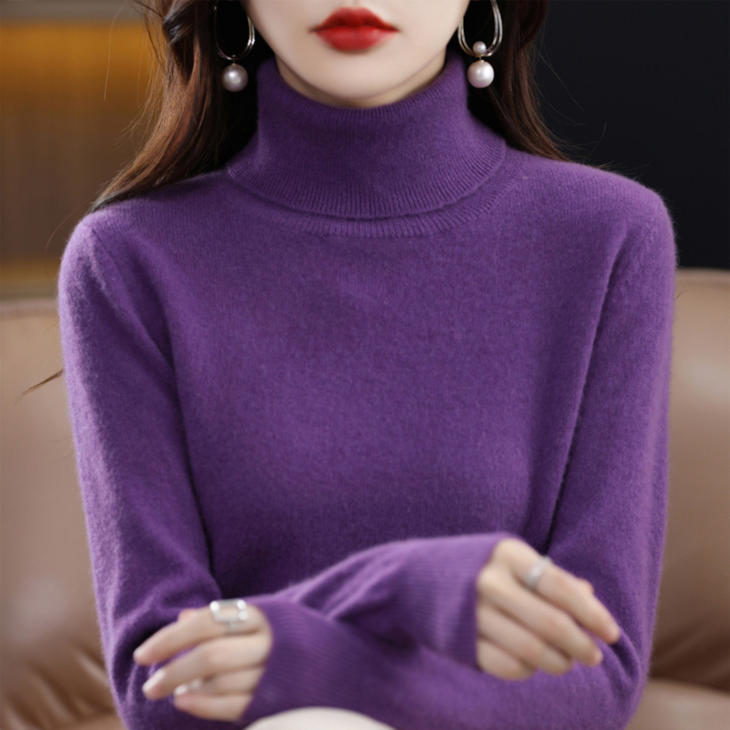Women's Smart Cashmere Turtleneck with Slim Fit for Office