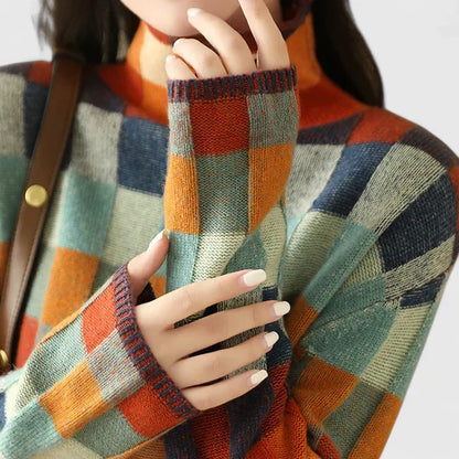 Women's Colourful Cardigan with Check Pattern for Autumn