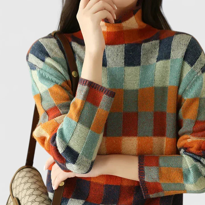 Women's Colourful Cardigan with Check Pattern for Autumn