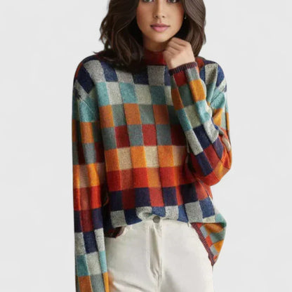 Women's Colourful Cardigan with Check Pattern for Autumn