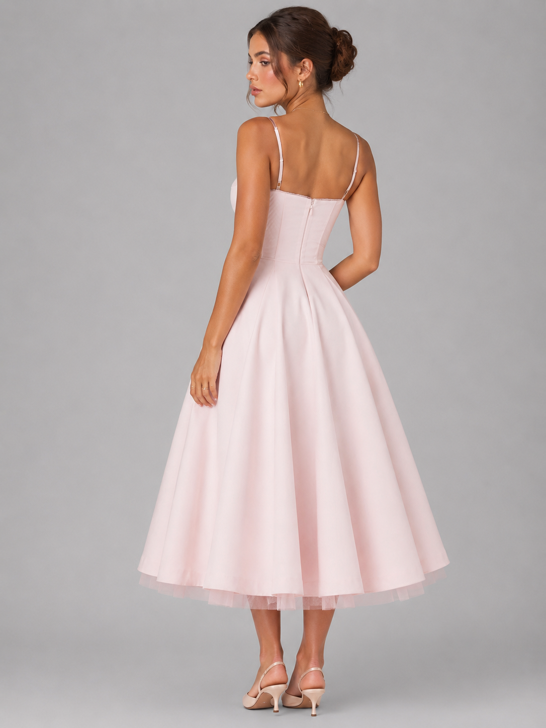 Women's Corset Midi Dress with Full Skirt for Weddings