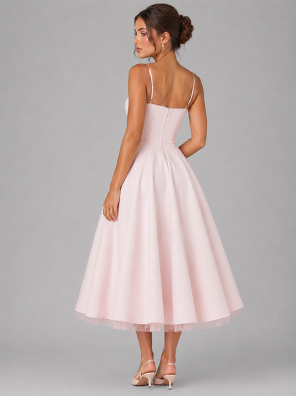 Women's Corset Midi Dress with Full Skirt for Weddings