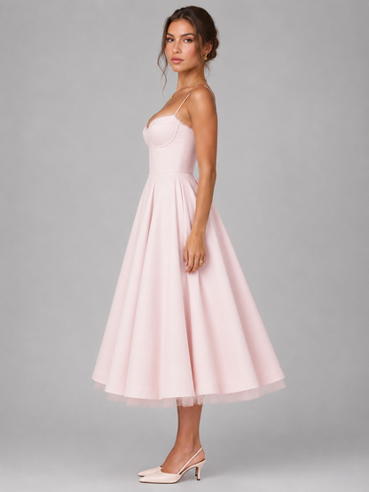 Women's Corset Midi Dress with Full Skirt for Weddings