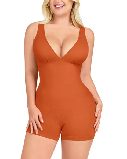 Women's Deep V Bodycon Bodysuit with Waist Control for Office Wear