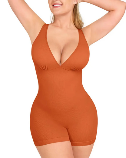 Women's Deep V Bodycon Bodysuit with Waist Control for Office Wear