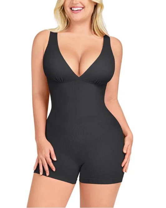 Women's Deep V Bodycon Bodysuit with Waist Control for Office Wear
