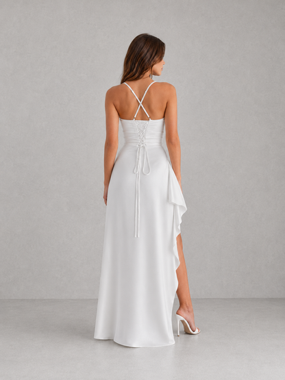 Women's Draped Maxi Dress with Ruched Waist for Weddings
