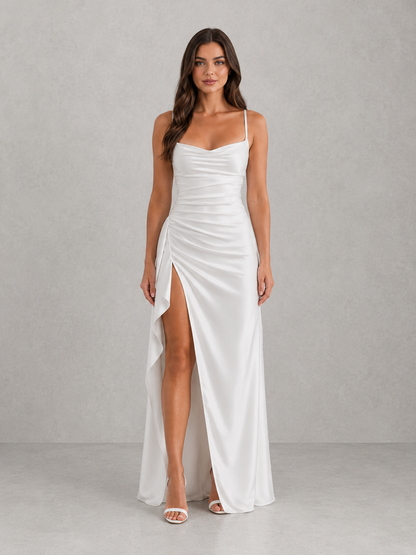 Women's Draped Maxi Dress with Ruched Waist for Weddings