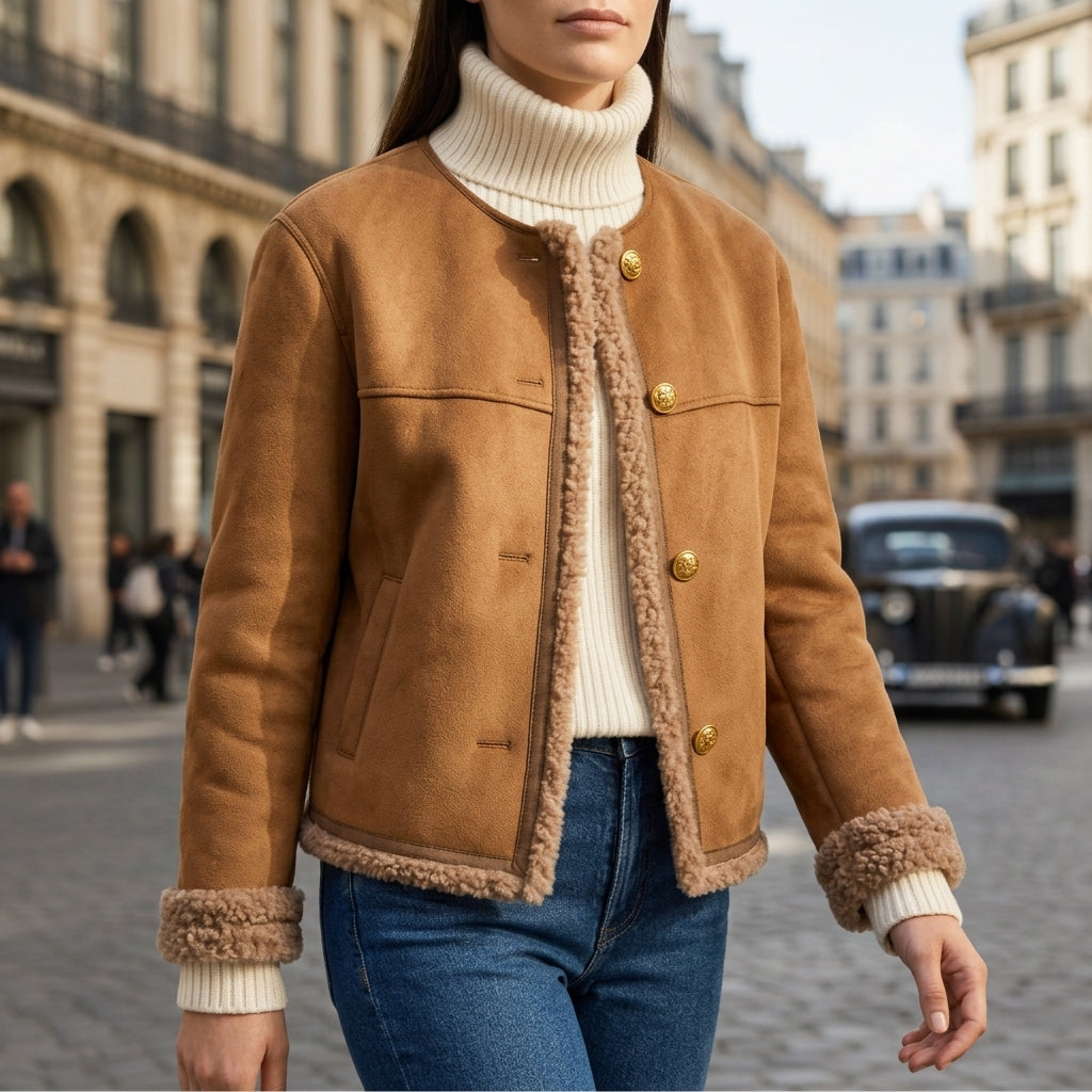 Women's Elegant Jacket with Shearling Trim for Autumn/Winter