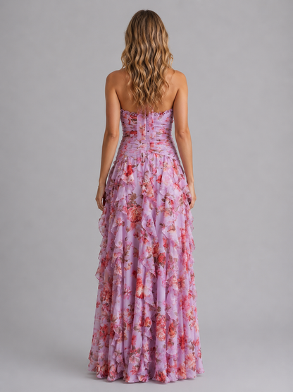 Women's Floral Maxi Dress with Halter Neckline for Weddings