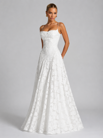 Women's Floral Maxi Dress with Sculpted Bodice for Weddings